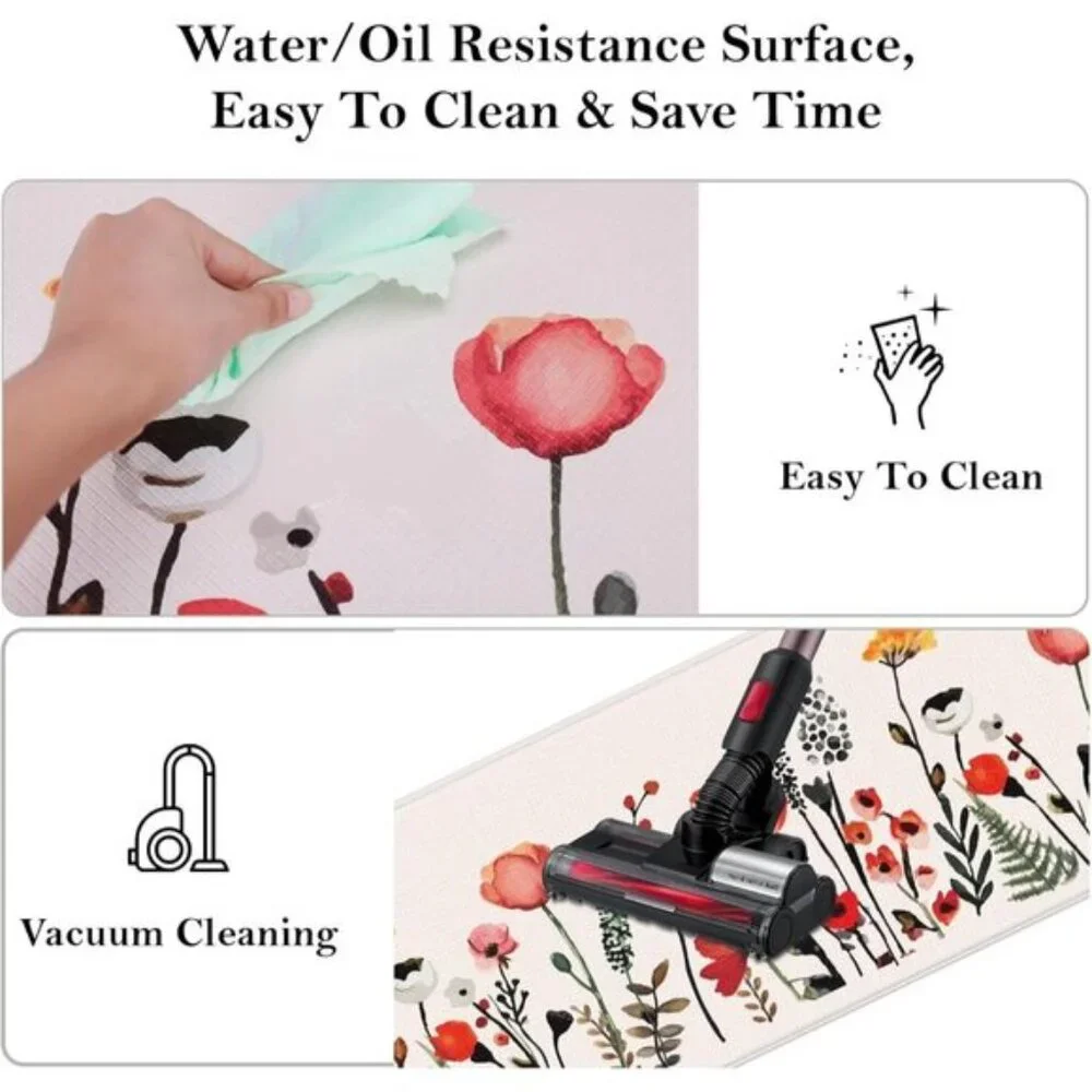 New Colourful Flower Kitchen Mats Set, Anti-Fatigue, Non-Skid, Waterproof